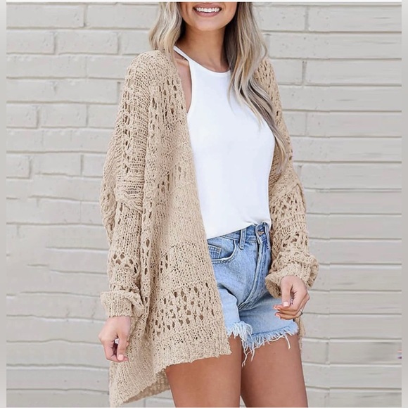 Pink Rose Sweaters - Crocheted Cardigan Sweater